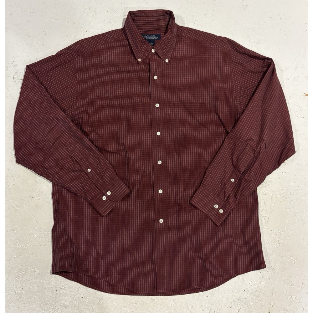BROOKS BROTHERS Men‎ Size L Cotton Burgundy Striped Long Sleeve Button-Up Shirt